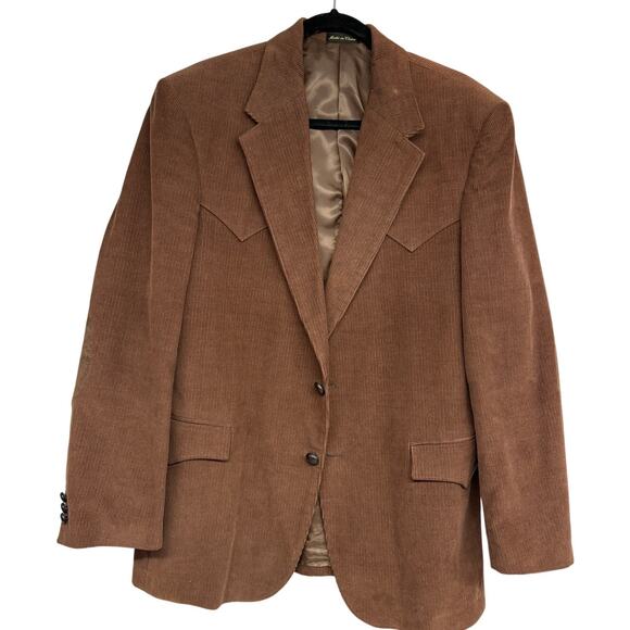 Circle S Western Brown Corduroy Blazer Size 42R Elbow Patches Two Button Jacket